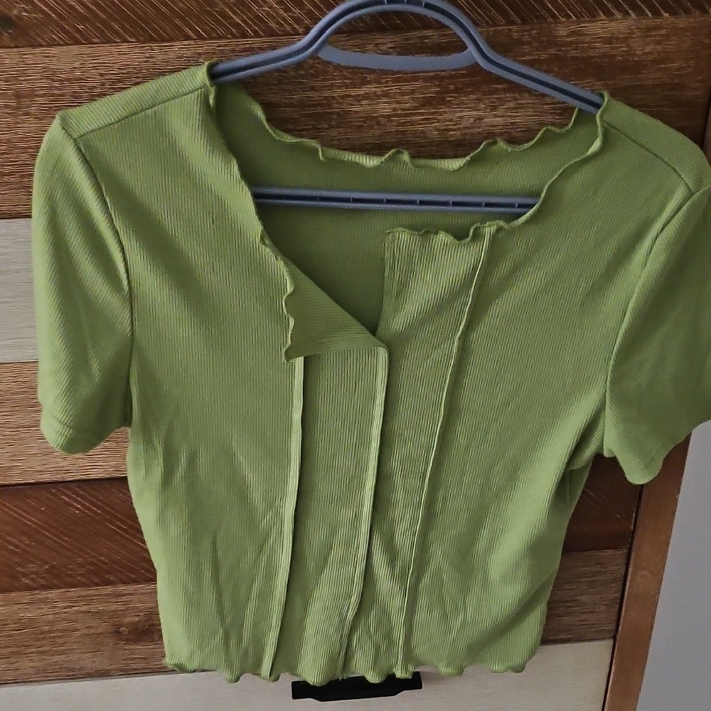 Cider Lime Green Crop Top with Ruffled Neckline